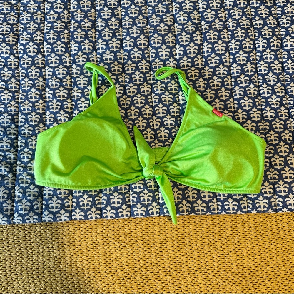 Doll & Co Swimwear, Neon Green, Tie-Front Bikini Top, Large